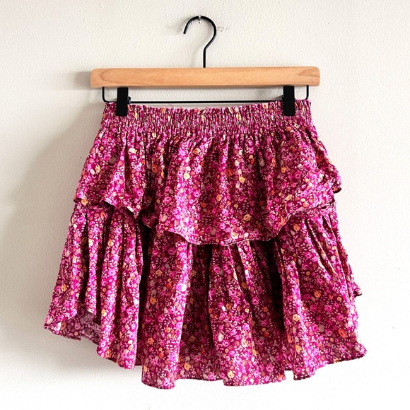 LoveShackFancy Ruffle Mini Skirt  | Cherry Wine | Size Small - Picture 5 of 14